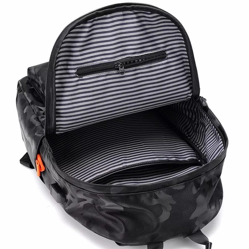 Business School PU Leather bag 15.6 inch laptop usb charging back pack travel anti theft Black